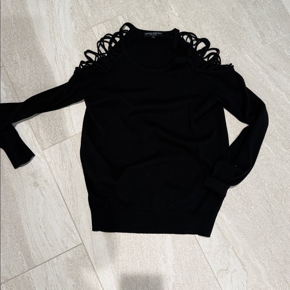 Central Park West Black Sweater with Unique Shoulder Design